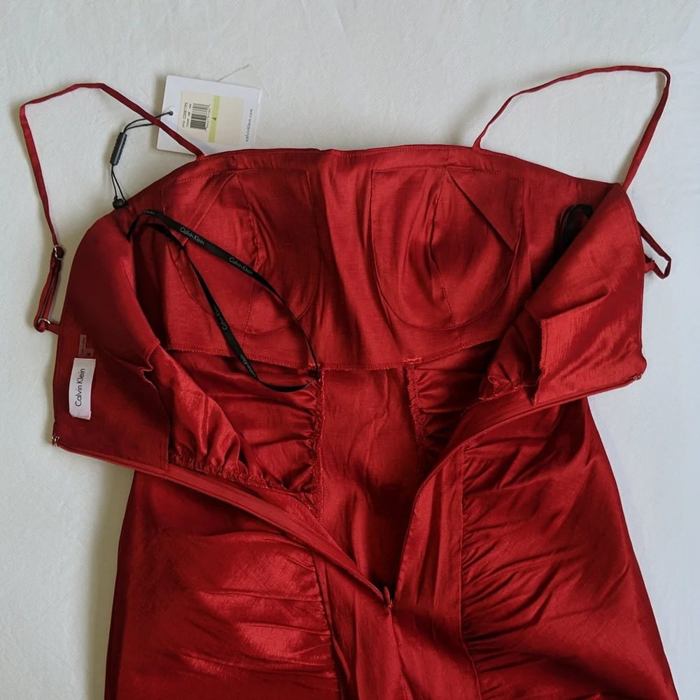NWT Calvin Klein red strappy mini dress with ruching women's US 4 - Picture 7 of 12